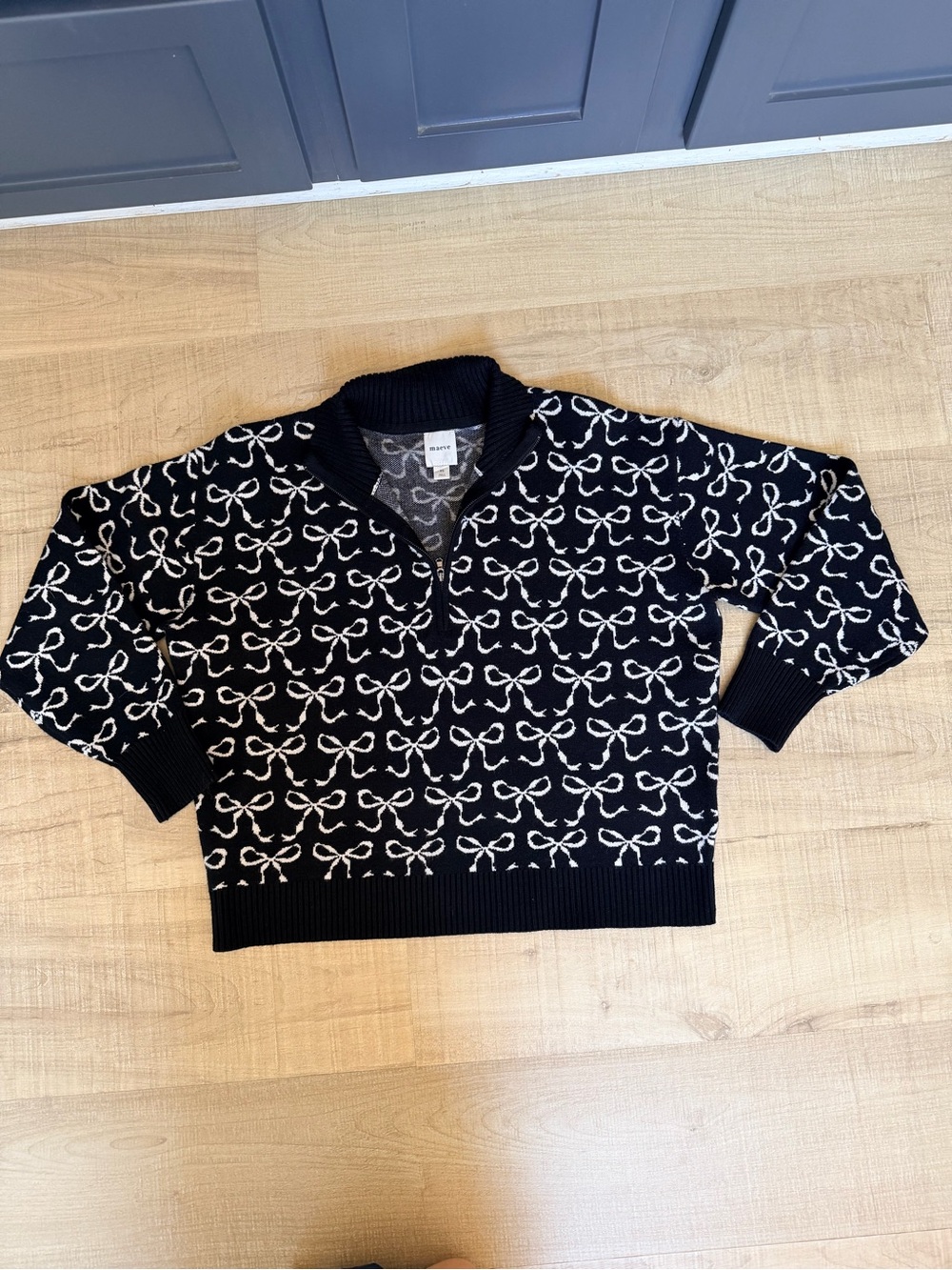Maeve Anthropologie Bow Print Quarter Zip Sweater XS